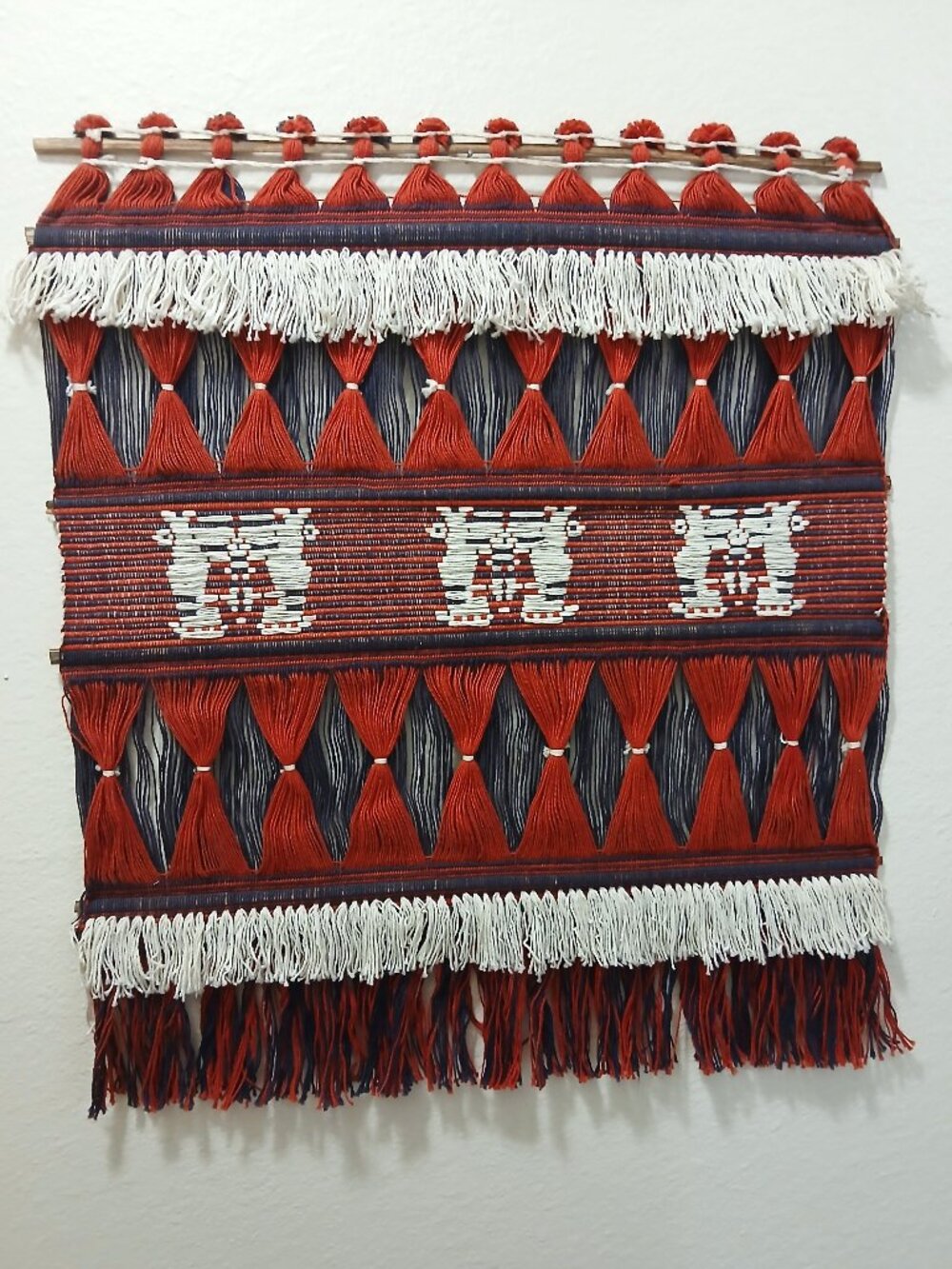 Handcrafted, Woven Folk Art Wall Hanging-Red & Blue